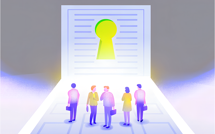 People in front of a keyhole